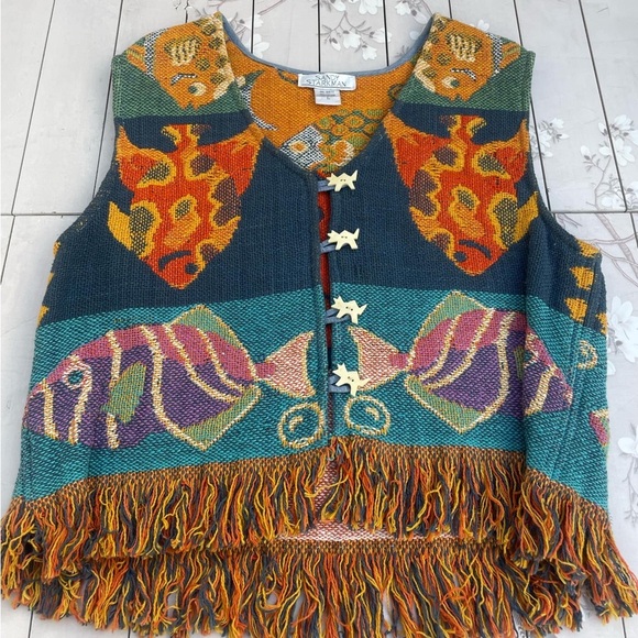 Sandy Starkman Multicolor Knit Vest with Fringe - Picture 5 of 6